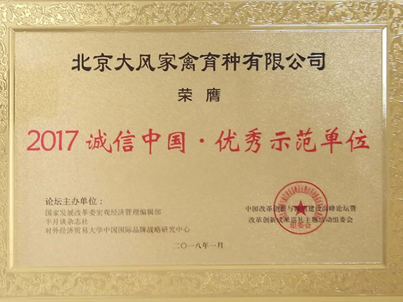 2017年诚信中国优秀示范单位